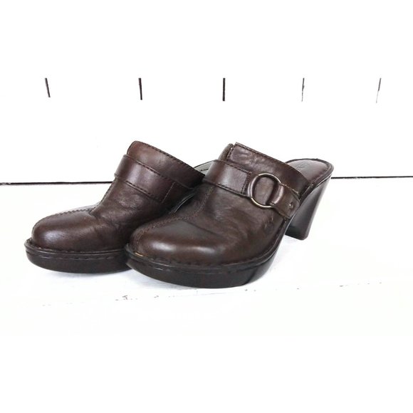 Dark brown leather Born clogs leather wedge sandals - Picture 4 of 7